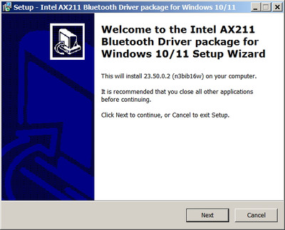 Intel Wireless Bluetooth drivers version 23.50.0.2